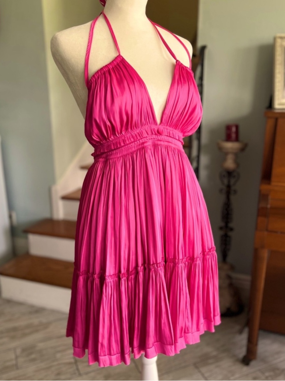 Reset by Jayne 2 Strap Mini Dress Miranda Halter Dress- Hot Pink- Size Large